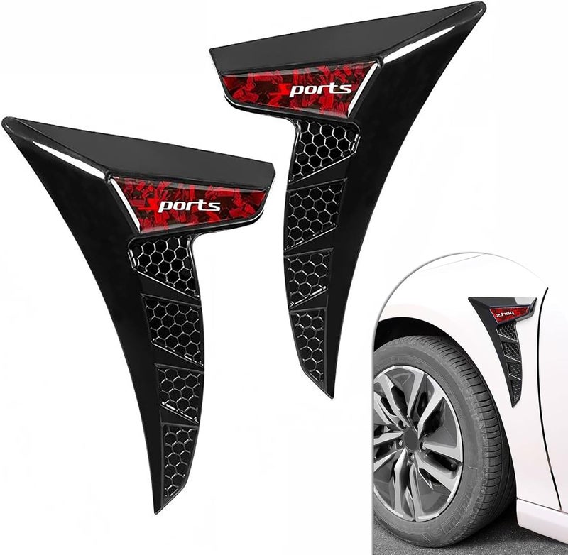 Arwrilt 2 PCS Car Fender Side Vents, TPU Shark Gill Side Air Flow Hole Grille with Sports Logo, Cool Personality Fender Vent Trim Covers, Self-Adhesive Spoiler Exterior Decorations for Cars (Red) - Image 1